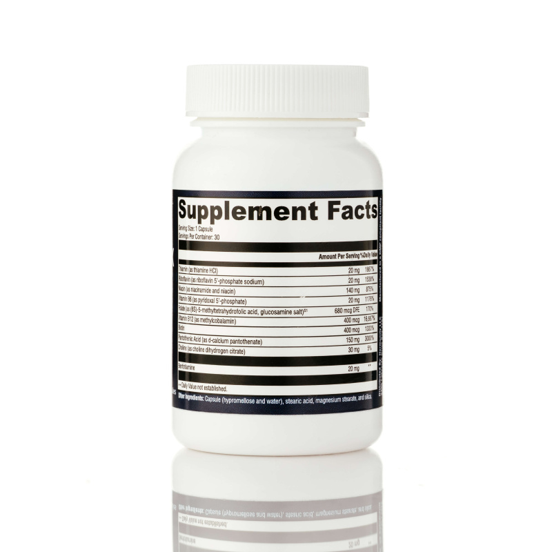B Complex with Benfotiamine Supplement Facts label