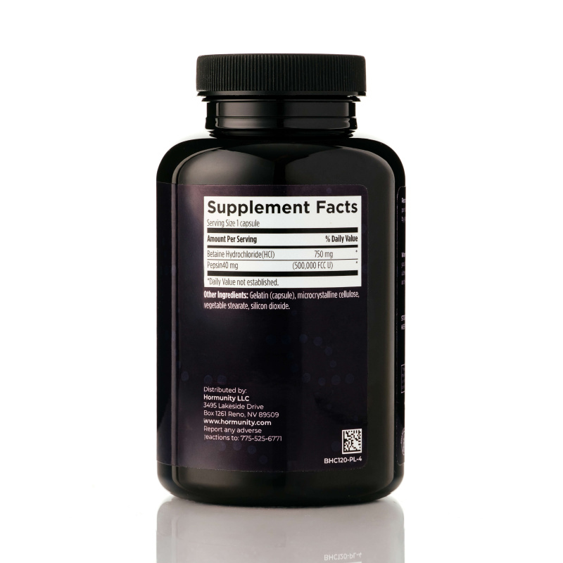 Betaine HCL with Pepsin Supplement Facts label