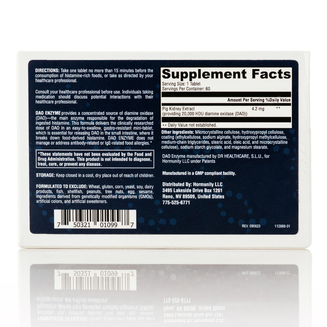 DAO Enzyme Histamine Digest Supplement Facts label