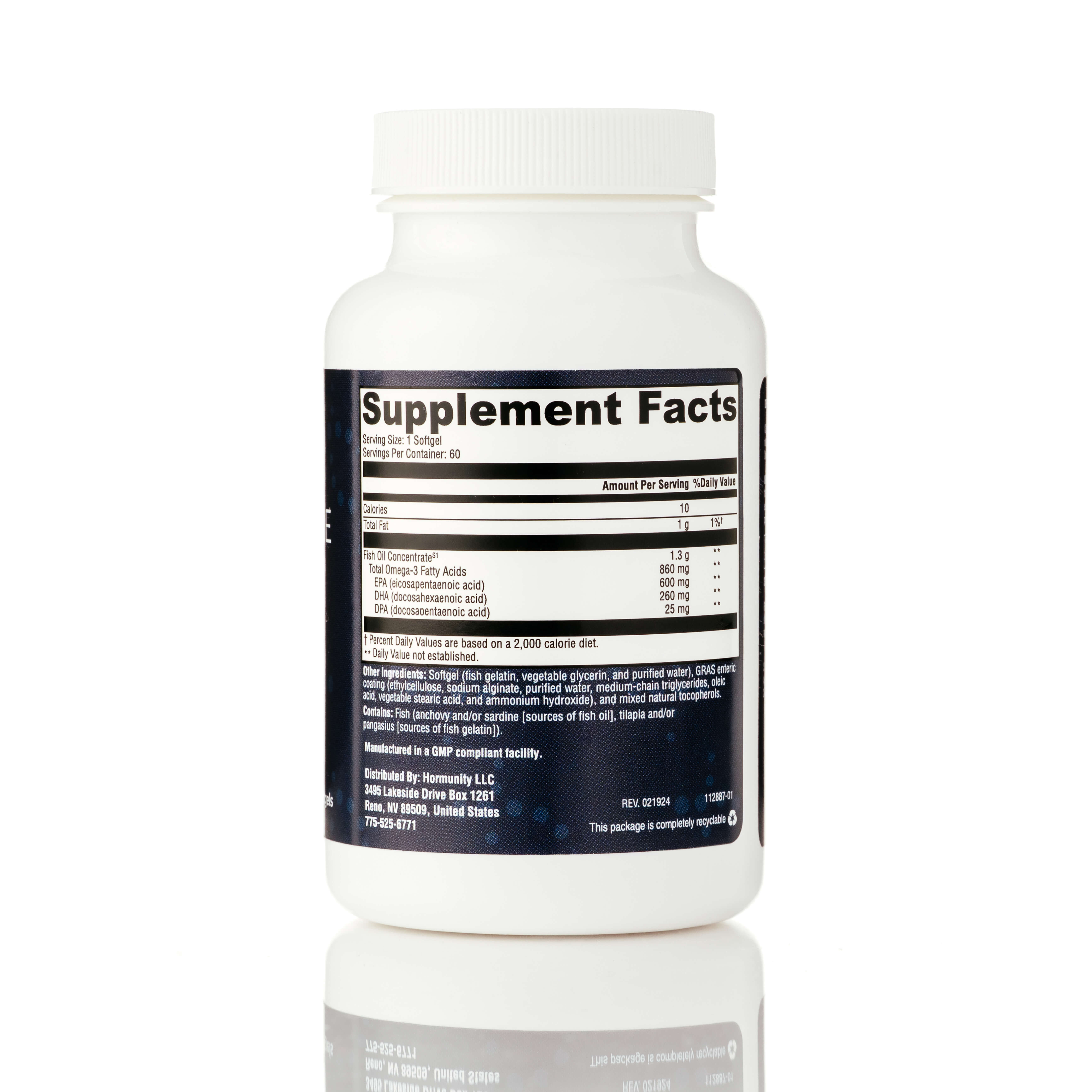 Omega Pure Monoglyceride Fish Oil Supplement Facts label